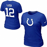 Womens Nike Indianapolis Colts #12 LUCK Name x26 Number Blue T-Shirt,baseball caps,new era cap wholesale,wholesale hats