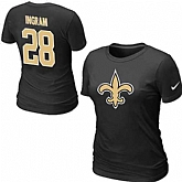 Womens Nike New Orleans Saints #28 Mark Ingram Name x26 Number Black T-Shirt,baseball caps,new era cap wholesale,wholesale hats
