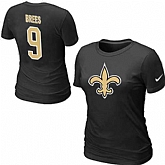 Womens Nike New Orleans Saints #9 Drew Brees Name x26 Number Black T-Shirt,baseball caps,new era cap wholesale,wholesale hats