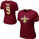 Womens Nike New Orleans Saints #9 Drew Brees Name x26 Number Red T-Shirt,baseball caps,new era cap wholesale,wholesale hats