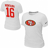 Womens Nike San Francisco 49ers #16 Montana Name x26 Number White T-Shirt,baseball caps,new era cap wholesale,wholesale hats