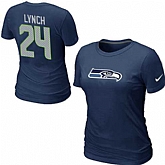 Womens Nike Seattle Seahawks #24 Marshawn Lynch Name x26 Number D.Blue T-Shirt,baseball caps,new era cap wholesale,wholesale hats