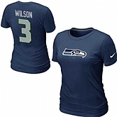 Womens Nike Seattle Seahawks #3 Russell Wilson Name x26 Number D.Blue T-Shirt,baseball caps,new era cap wholesale,wholesale hats