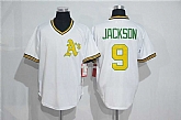 Oakland Athletics #9 Reggie Jackson Mitchell And Ness White Throwback Stitched Baseball Jersey,baseball caps,new era cap wholesale,wholesale hats