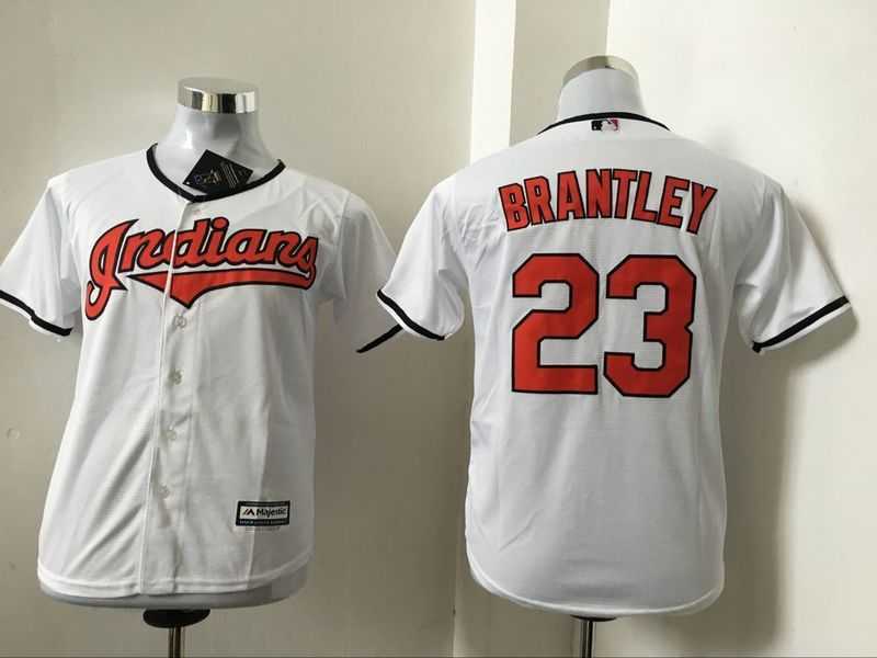 Youth Cleveland Indians #23 Michael Brantley White New Cool Base Stitched Baseball Jersey