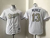 Youth Kansas City Royals #13 Salvador Perez White-Gold New Cool Base Stitched Baseball Jersey,baseball caps,new era cap wholesale,wholesale hats