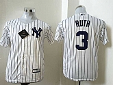 Youth New York Yankees #3 Babe Ruth White (Black Strip) New Cool Base Stitched Baseball Jersey,baseball caps,new era cap wholesale,wholesale hats