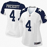 Women Nike Dallas Cowboys #4 Dak Prescott White Thanksgiving Stitched Game Jersey