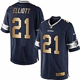 Glued Nike Dallas Cowboys #21 Ezekiel Elliott Navy Blue Team Color Men's NFL Golden Limited Jersey,baseball caps,new era cap wholesale,wholesale hats