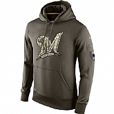 Printed Men's Milwaukee Brewers Salute To Service Green Nike Baseball Pullover Hoodie WanKe,baseball caps,new era cap wholesale,wholesale hats