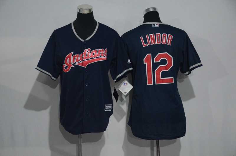 Youth Cleveland Indians #12 Francisco Lindor Navy Blue New Cool Base Stitched Baseball Jersey