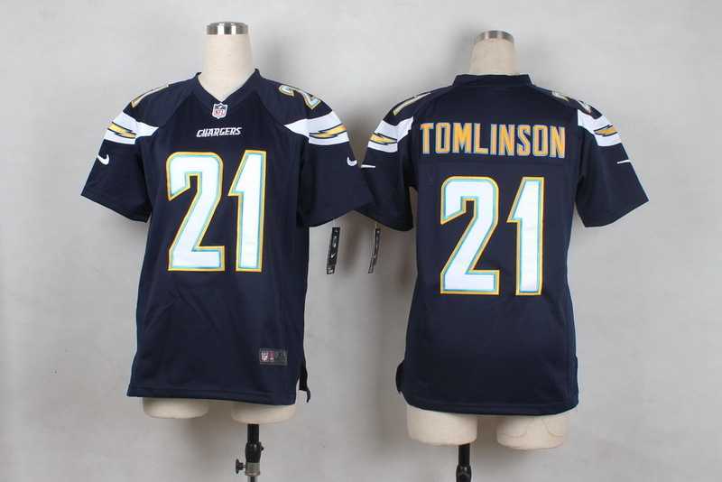 Glued Youth Nike San Diego Chargers #21 Tomlinson Dark Blue Team Color Game Jersey WEM