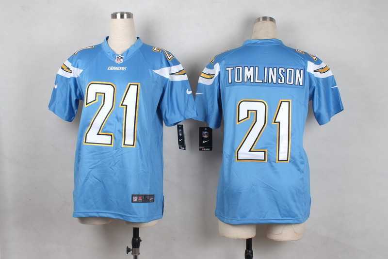 Glued Youth Nike San Diego Chargers #21 Tomlinson Light Blue Team Color Game Jersey WEM
