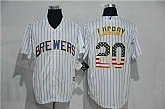 Milwaukee Brewers #20 Jonathan Lucroy White Pinstripe USA Flag Fashion Stitched MLB Jersey,baseball caps,new era cap wholesale,wholesale hats