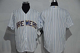 Milwaukee Brewers Customized Men's White Pinstripe New Cool Base Stitched Baseball Jersey,baseball caps,new era cap wholesale,wholesale hats