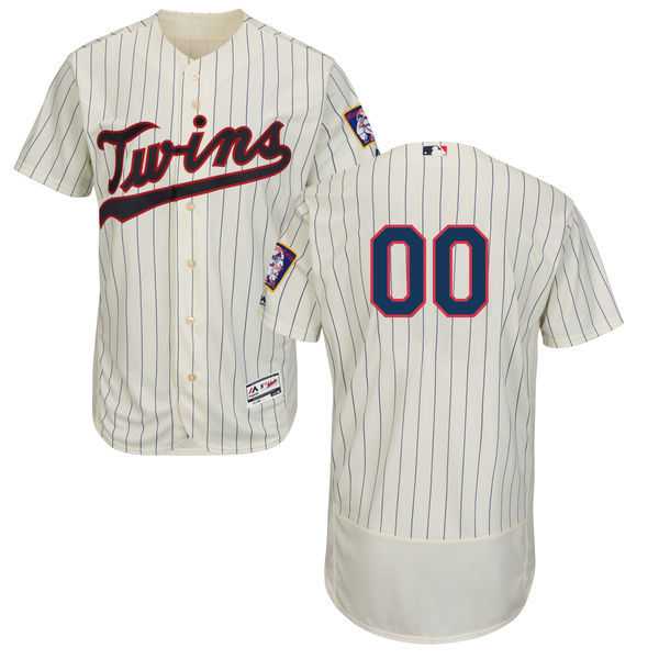 Minnesota Twins Customized Majestic Flexbase Collection Stitched Baseball WEM Jersey - Cream Navy Blue