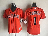 Women Houston Astros #1 Carlos Correa Orange New Cool Base Stitched Baseball Jersey,baseball caps,new era cap wholesale,wholesale hats