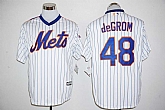 New York Mets #48 Jacob DeGrom Mitchell and Ness 25TH Patch White (Blue Strip) New Cool Base Stitched Jersey,baseball caps,new era cap wholesale,wholesale hats