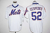 New York Mets #52 Yoenis Cespedes Mitchell and Ness 25TH Patch White (Blue Strip) New Cool Base Stitched Jersey,baseball caps,new era cap wholesale,wholesale hats
