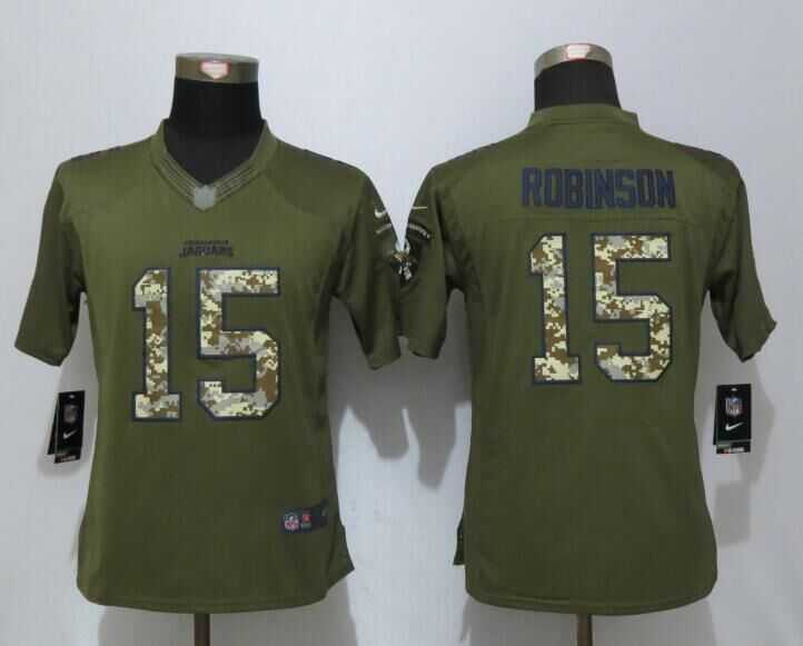 Women Limited Nike Jacksonville Jaguars #15 Robinson Green Salute To Service Stitched NFL Jersey