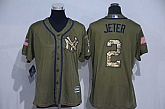 Women New York Yankees #2 Derek Jeter Green Salute to Service Stitched Baseball Jersey,baseball caps,new era cap wholesale,wholesale hats