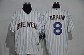 Milwaukee Brewers #8 Ryan Braun White Strip New Cool Base Stitched Baseball Jersey,baseball caps,new era cap wholesale,wholesale hats