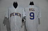 Milwaukee Brewers #9 Hill White Strip New Cool Base Stitched Baseball Jersey,baseball caps,new era cap wholesale,wholesale hats