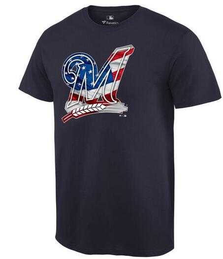 Men's Milwaukee Brewers Navy Banner Wave T-Shirt