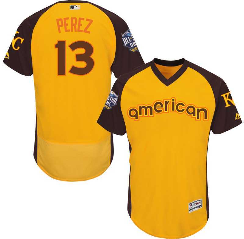 Kansas City Royals #13 Salvador Perez Gold Men's 2016 All Star American League Stitched Baseball Jersey