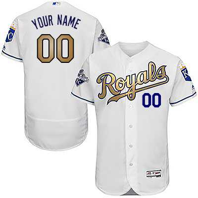 Kansas City Royals Customized White Men's 2015 World Series Champions Men's Gold Flexbase Collection Stitched Baseball Jersey