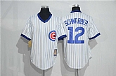 Chicago Cubs #12 Kyle Schwarber Mitchell And Ness White Strip Pullover Stitched Jersey,baseball caps,new era cap wholesale,wholesale hats
