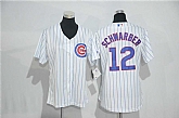 Women Chicago Cubs #12 Kyle Schwarber White Pinstripe New Cool Base Stitched Jersey,baseball caps,new era cap wholesale,wholesale hats