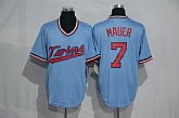 Minnesota Twins #7 Joe Mauer Mitchell And Ness Light Blue Stitched Pullover Jersey,baseball caps,new era cap wholesale,wholesale hats