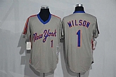 New York Mets #1 Mookie Wilson Mitchell And Ness Light Gray Stitched Pullover Jersey,baseball caps,new era cap wholesale,wholesale hats