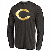 Men's Cincinnati Reds Gold Collection Long Sleeve Tri-Blend T-Shirt LanTian - Black,baseball caps,new era cap wholesale,wholesale hats