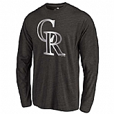 Men's Colorado Rockies Platinum Collection Long Sleeve Tri-Blend T-Shirt LanTian - Black,baseball caps,new era cap wholesale,wholesale hats