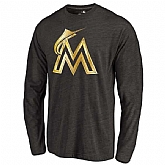 Men's Miami Marlins Gold Collection Long Sleeve Tri-Blend T-Shirt LanTian - Black,baseball caps,new era cap wholesale,wholesale hats