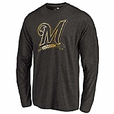 Men's Milwaukee Brewers Gold Collection Long Sleeve Tri-Blend T-Shirt LanTian - Black,baseball caps,new era cap wholesale,wholesale hats