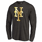 Men's New York Mets Gold Collection Long Sleeve Tri-Blend T-Shirt LanTian - Black,baseball caps,new era cap wholesale,wholesale hats