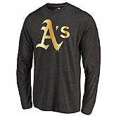 Men's Oakland Athletics Gold Collection Long Sleeve Tri-Blend T-Shirt LanTian - Black,baseball caps,new era cap wholesale,wholesale hats