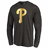 Men's Philadelphia Phillies Gold Collection Long Sleeve Tri-Blend T-Shirt LanTian - Black,baseball caps,new era cap wholesale,wholesale hats