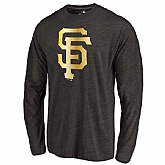 Men's San Francisco Giants Gold Collection Long Sleeve Tri-Blend T-Shirt LanTian - Black,baseball caps,new era cap wholesale,wholesale hats