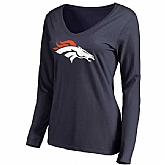 WOMEN'S DENVER BRONCOS NAVY PRIMARY TEAM LOGO SLIM FIT LONG SLEEVE T-Shirt LanTian,baseball caps,new era cap wholesale,wholesale hats