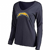 WOMEN'S SAN DIEGO CHARGERS PRO LINE NAVY PRIMARY TEAM LOGO SLIM FIT LONG SLEEVE T-Shirt LanTian,baseball caps,new era cap wholesale,wholesale hats