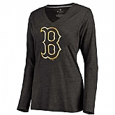 Women Boston Red Sox Gold Collection Long Sleeve Tri-Blend T-Shirt LanTian - Black,baseball caps,new era cap wholesale,wholesale hats