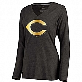 Women Cincinnati Reds Gold Collection Long Sleeve Tri-Blend T-Shirt LanTian - Black,baseball caps,new era cap wholesale,wholesale hats