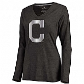 Women Cleveland Indians Platinum Collection Long Sleeve Tri-Blend T-Shirt LanTian - Black,baseball caps,new era cap wholesale,wholesale hats