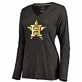Women Houston Astros Gold Collection Long Sleeve Tri-Blend T-Shirt LanTian - Black,baseball caps,new era cap wholesale,wholesale hats