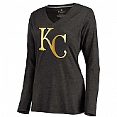Women Kansas City Royals Gold Collection Long Sleeve Tri-Blend T-Shirt LanTian - Black,baseball caps,new era cap wholesale,wholesale hats