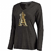 Women Los Angeles Angels of Anaheim Gold Collection Long Sleeve Tri-Blend T-Shirt LanTian - Black,baseball caps,new era cap wholesale,wholesale hats